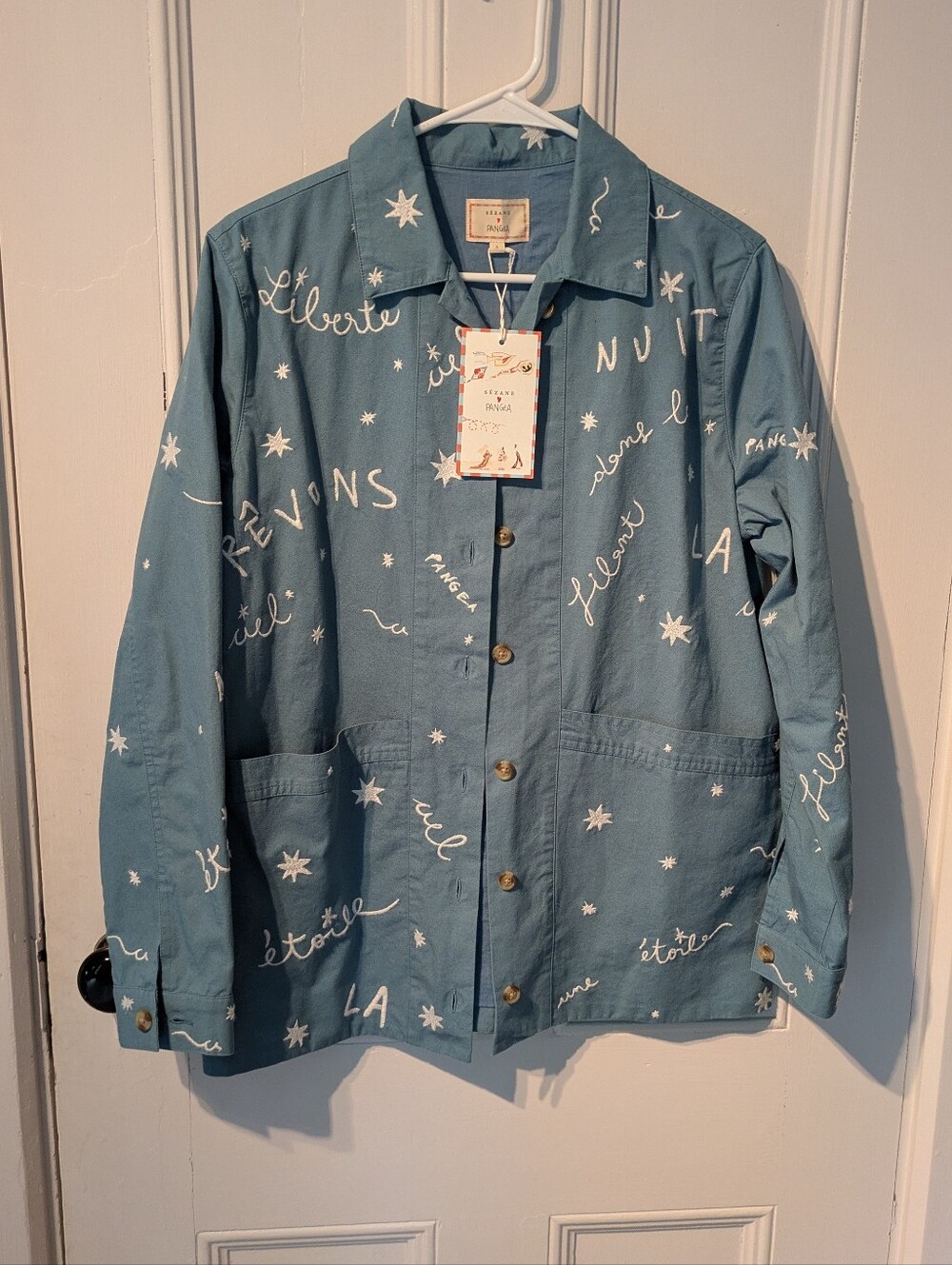 S Sézane x Pangea Will Chore Jacket Embroidery Written Out - Picture 3 of 15